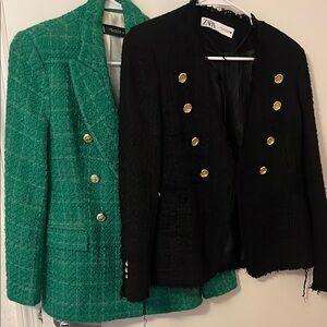 2 Zara Women's Green and Black Blazer bundle